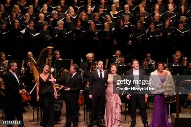 Richard Tucker Gala at Avery Fisher Hall on Sunday night, November 22, 2009.This image;From left, Zeljko Lucic, Anna Netrebko, Matthew Polenzani,...