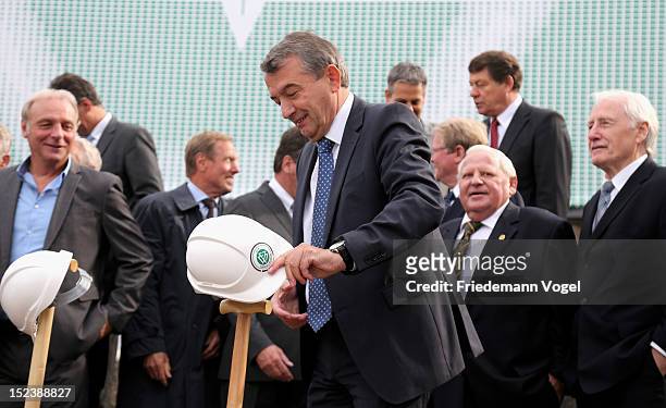 Wolfgang Niersbach, president of Deutsche Fussball Bund DFB poses during the ground breaking ceremony for the DFB Football museum on September 20,...
