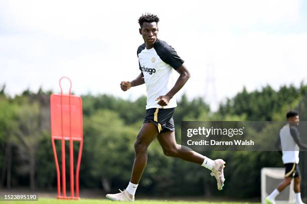 Nicolas Jackson of Chelsea during a training session at Chelsea Training Ground on July 11, 2023 in Cobham, England.