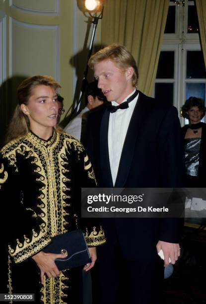 German tennis player Boris Becker winner of Wimbledon at 17 with his girlfriend on July 7, 1985.