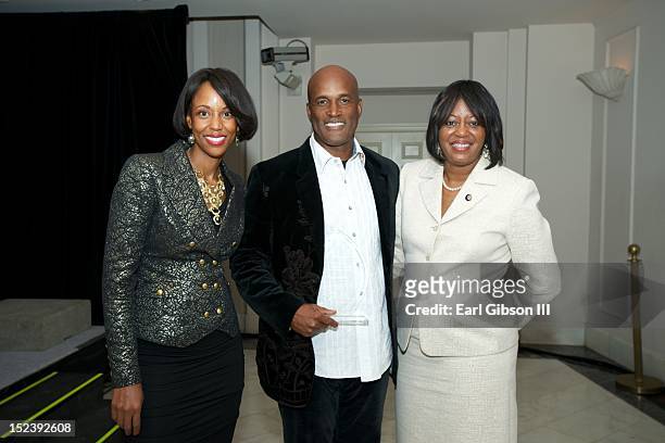 Dr. Maya Rockeymoore Cummings, Kenny Leon and Mereda Davis Johnson pose for a photo after Kenny Leon receives A Lifetime Achievement Awards from the...