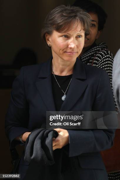 Marina Litvinenko, the widow of ex-Russian spy Alexander Litvinenko, leaves following a pre-inquest review hearing on September 20, 2012 in London,...