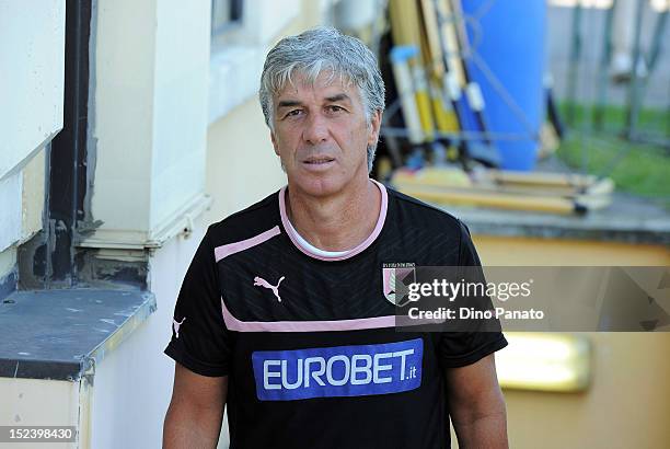 Citta di Palermo head coach Gian Piero Gasperini looks on during a US Citta di Palermo Training Session at Coccaglio stadium on September 20, 2012 in...