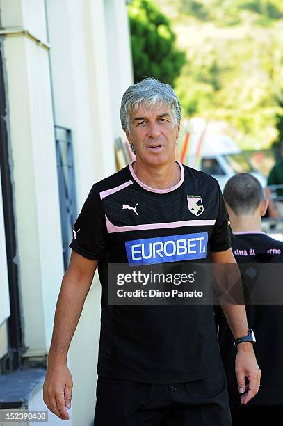 Citta di Palermo head coach Gian Piero Gasperini looks on during a US Citta di Palermo Training Session at Coccaglio stadium on September 20, 2012 in...