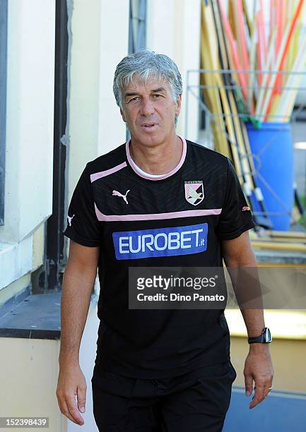 Citta di Palermo head coach Gian Piero Gasperini looks on during a US Citta di Palermo Training Session at Coccaglio stadium on September 20, 2012 in...