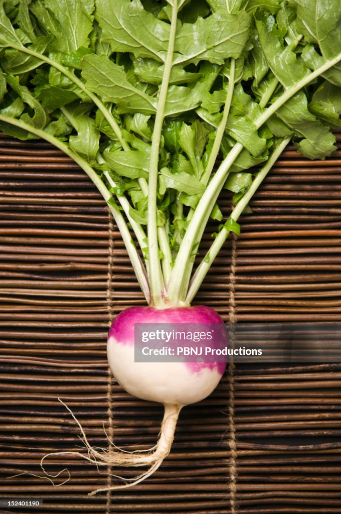 White globe turnip on mat