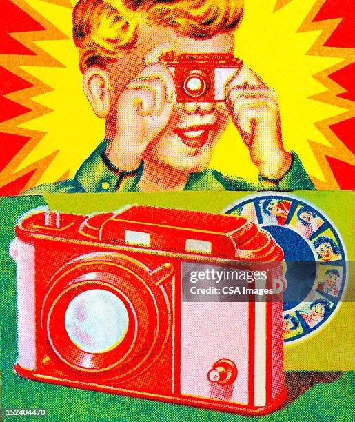 boy with viewfinder - viewfinder stock illustrations