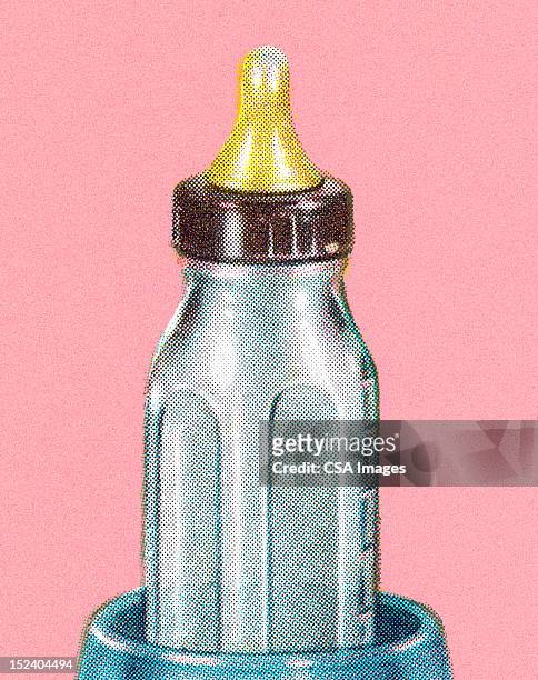baby bottle on pink background - milk bottle stock illustrations