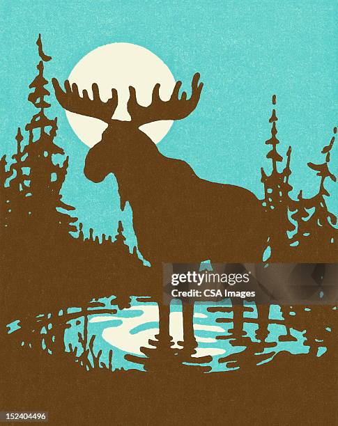 silhouette of a moose - elk 幅插畫檔、美工圖案、卡通及圖標