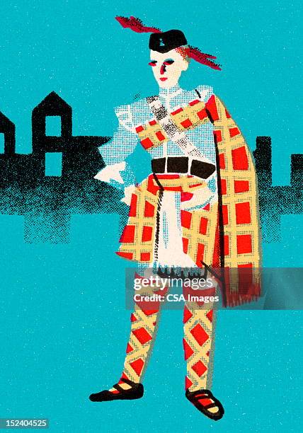 scottish man wearing kilt - kilt stock illustrations