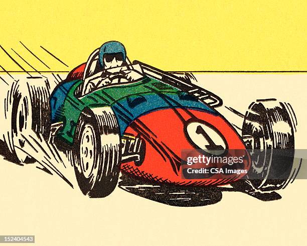 ilustrações de stock, clip art, desenhos animados e ícones de homem condução carro de corrida - racecar