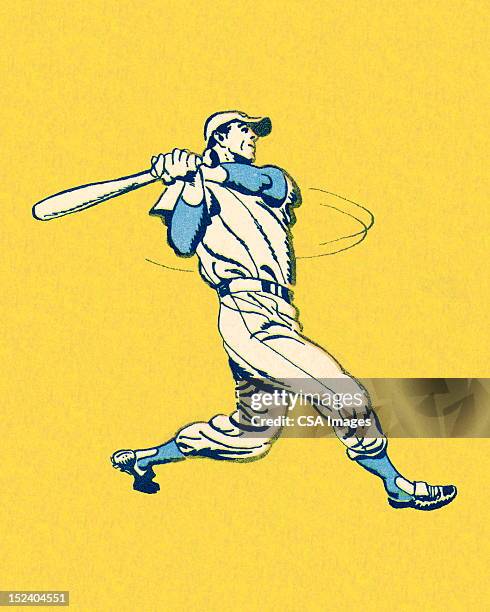 ilustraciones, imágenes clip art, dibujos animados e iconos de stock de balanceo jugador de béisbol - pelota de béisbol