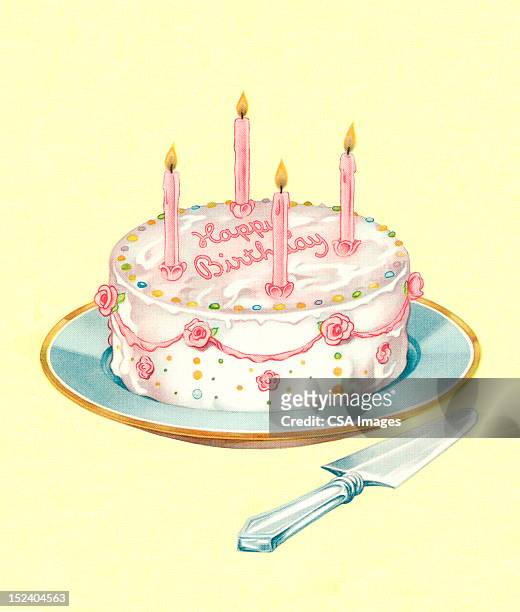 ilustrações, clipart, desenhos animados e ícones de bolo de aniversário com velas - happy birthday vintage