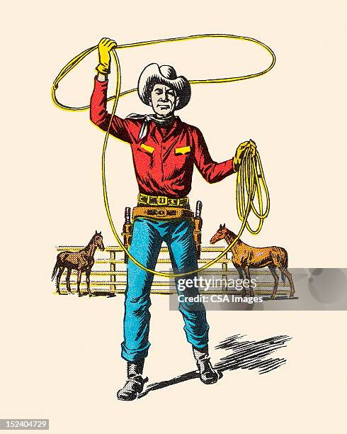 ilustraciones, imágenes clip art, dibujos animados e iconos de stock de cowboy con lazo - cowboy