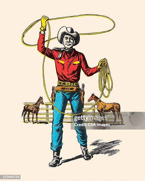 bildbanksillustrationer, clip art samt tecknat material och ikoner med cowboy with lasso - cowboy