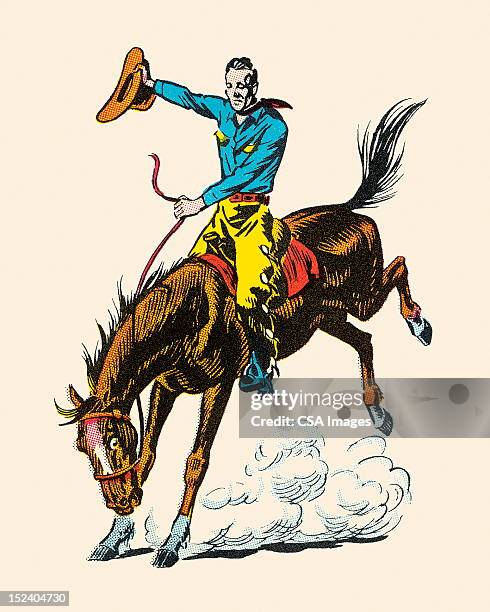 cowboy reiten bockendes pferd - wild west stock-grafiken, -clipart, -cartoons und -symbole