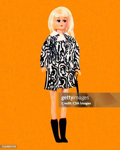 blonde fashion doll wearing miniskirt - barbie stock illustrations