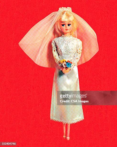 stockillustraties, clipart, cartoons en iconen met blonde fashion doll bride - wedding dress