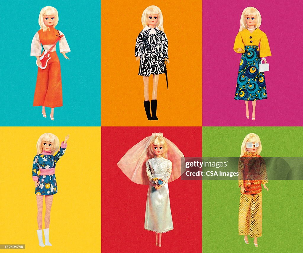 Fashion Doll Wearing Six Different Outfits