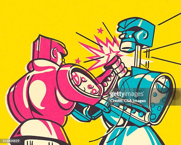 boxing robots - spar stock illustrations