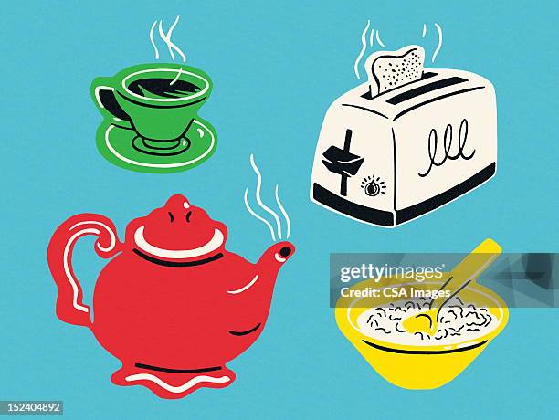 assorted breakfast items - steam stock illustrations stock illustrations