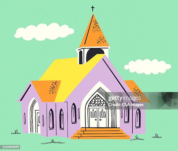 purple church - church building stock illustrations