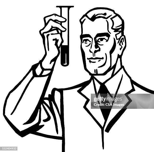 scientist looking at test tube - lab worker white background stock illustrations