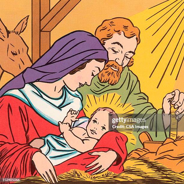 jesus maria und joseph - holy family jesus mary and joseph stock-grafiken, -clipart, -cartoons und -symbole