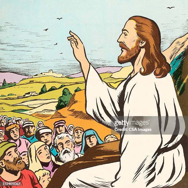 stockillustraties, clipart, cartoons en iconen met jesus preaching to people - predikant