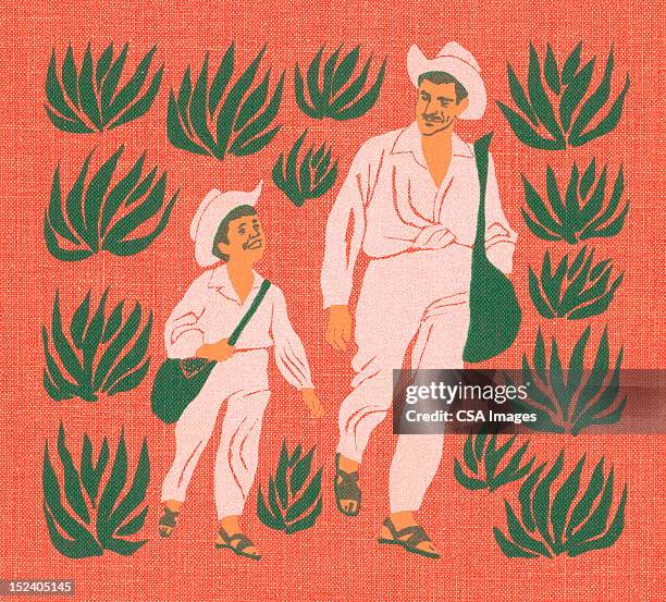 father and son walking - mexican ethnicity stock illustrations