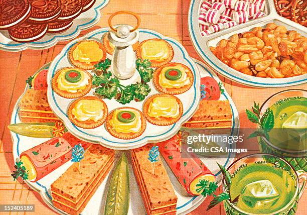 stockillustraties, clipart, cartoons en iconen met luncheon buffet - buffet