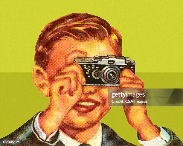boy using camera - photographer camera stock illustrations