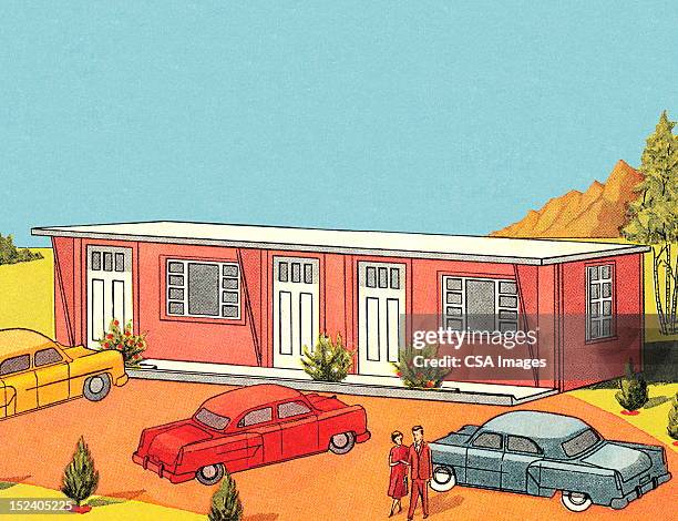 small motel - walking high angle stock illustrations