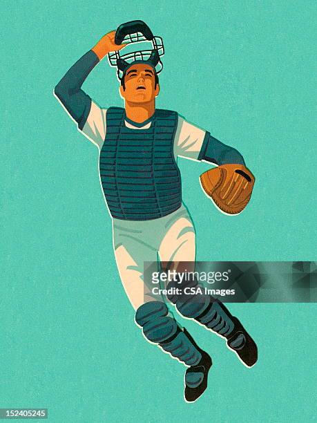 baseball catcher - looking up vintage stock illustrations