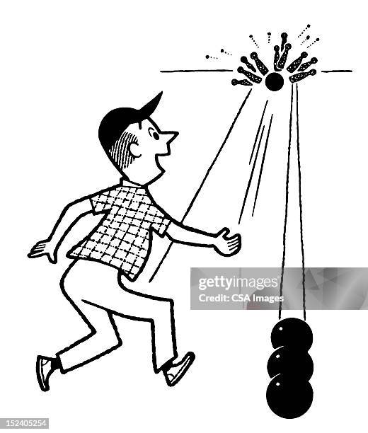 man bowling a strike - retro bowling alley stock illustrations