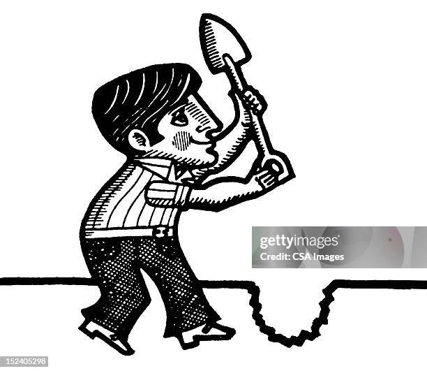 man digging hole - construction worker walking stock illustrations