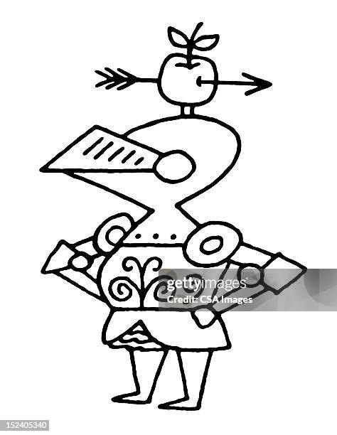 knight with apple on his helmet - fruit stand stock illustrations
