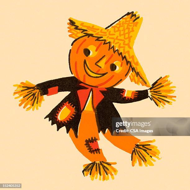 ilustraciones, imágenes clip art, dibujos animados e iconos de stock de calabaza espantapájaros - scarecrow