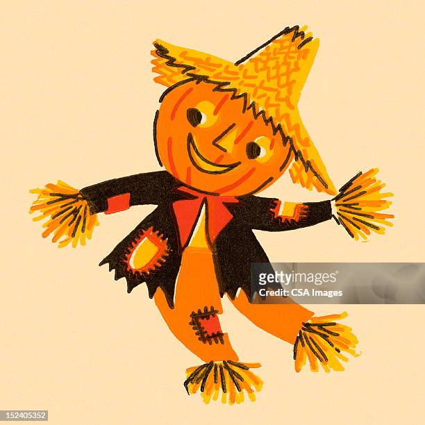 stockillustraties, clipart, cartoons en iconen met pumpkin scarecrow - vogelverschrikker