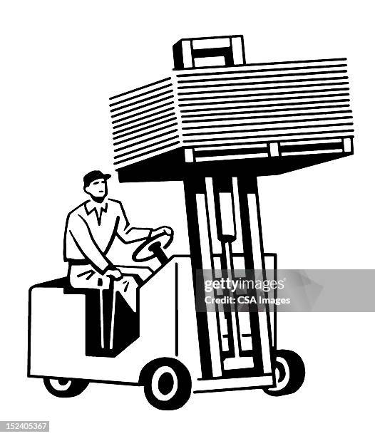 man driving forklift - factory worker white background stock illustrations