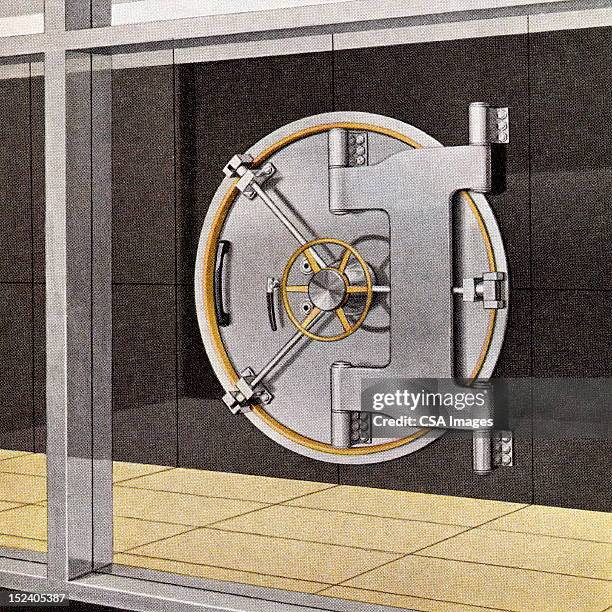 ilustraciones, imágenes clip art, dibujos animados e iconos de stock de banco vault - caja fuerte objeto de seguridad