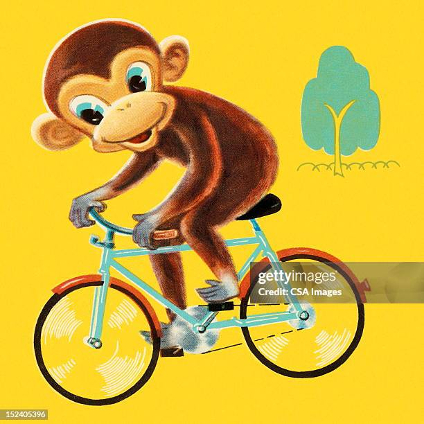 monkey riding bicycle - go ape stock illustrations
