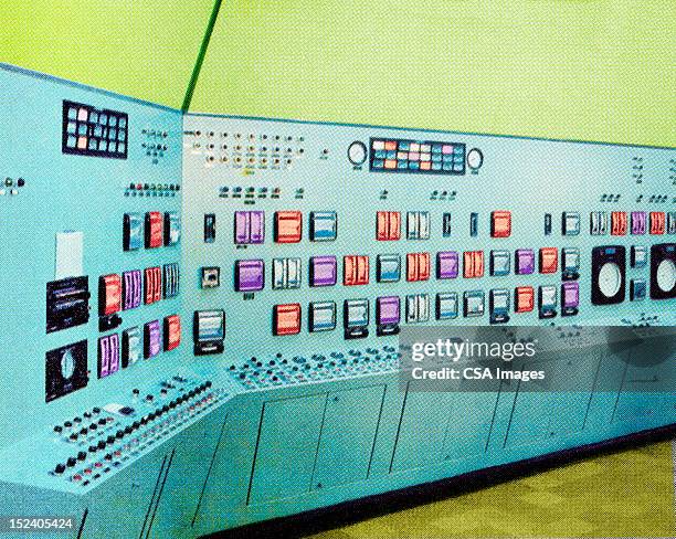 old computer - control room stock illustrations