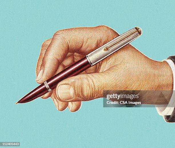 ilustrações, clipart, desenhos animados e ícones de homem mão segurando a caneta - writer