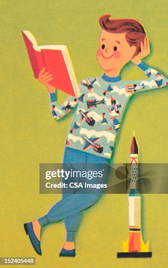 Boy Reading With Rocket Boy Reading With Rocket