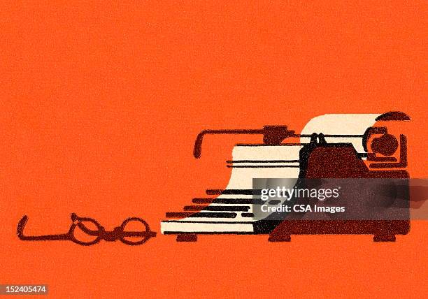 schreibmaschine und gläser - schreibmaschine stock-grafiken, -clipart, -cartoons und -symbole