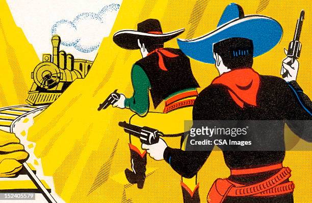 robbers and train - only mid adult men stock illustrations