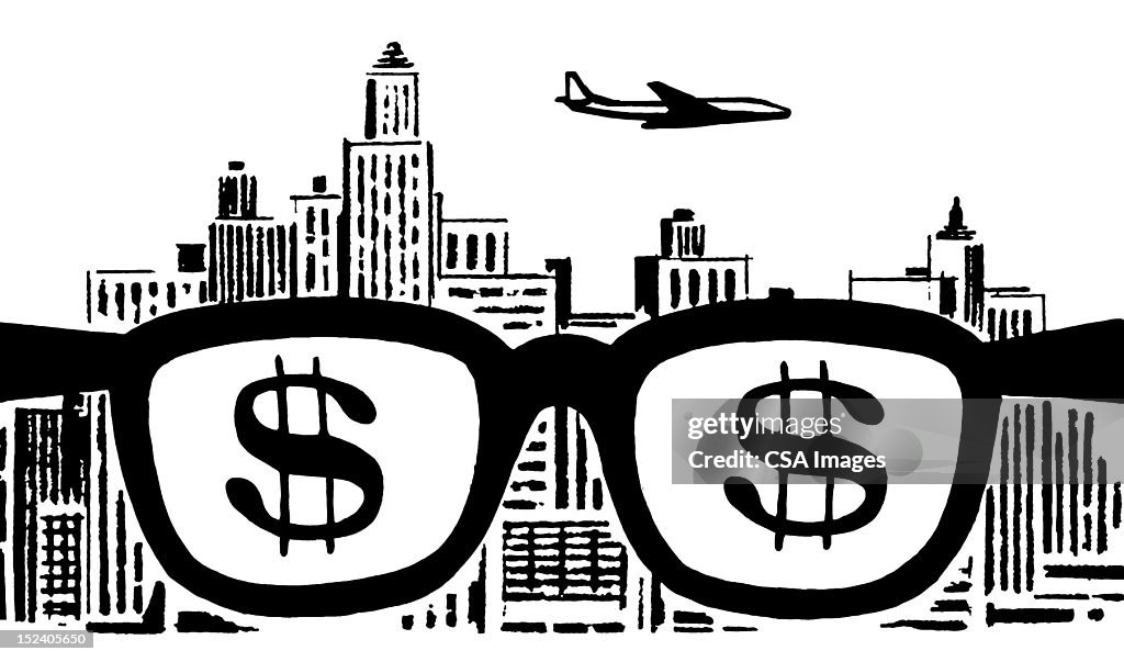 Stadtansicht und Geld Gläser