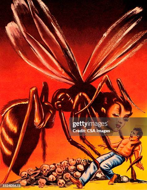 weibliche hornet und mann - wasp stock-grafiken, -clipart, -cartoons und -symbole