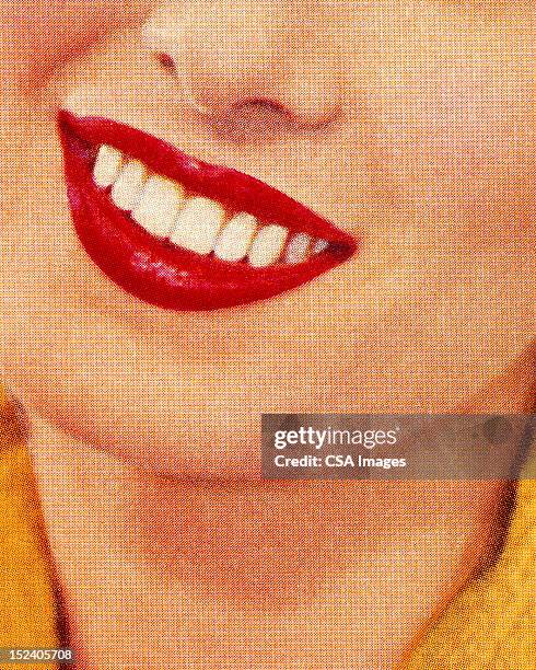 ilustraciones, imágenes clip art, dibujos animados e iconos de stock de mujer sonriente usando lápiz labial rojo - mujer sonrisa